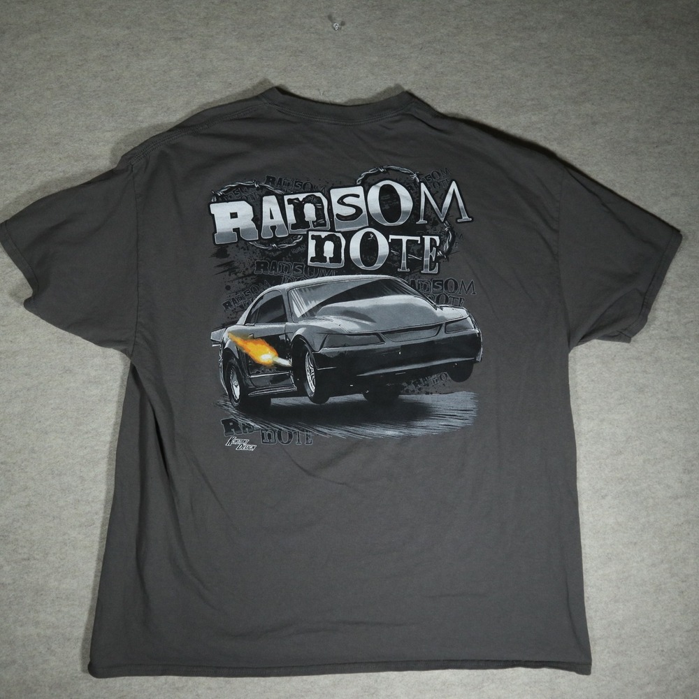 Ransom Note Drag Racing Graphic T-Shirt Mens XXL Gray Y2K Streetwear Skater TEE